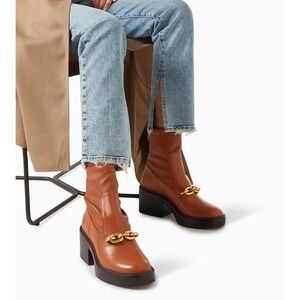 COACH Kenna Women's Ankle Boots Platform Booties Brown Leather Block Heel US 5 B